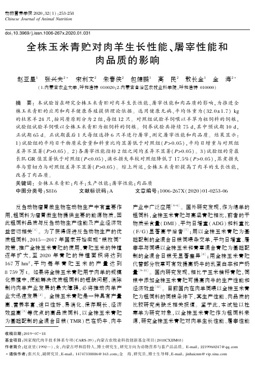 全株玉米青贮对肉羊生长性能、屠宰性能和肉品质的影响