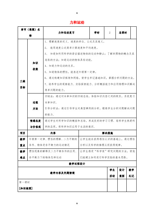 中考物理 力和运动复习教案