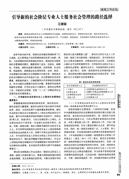 引导新的社会阶层专业人士服务社会管理的路径选择