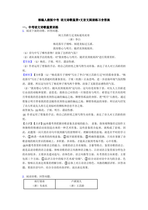 部编人教版中考 语文诗歌鉴赏+文言文阅读练习含答案