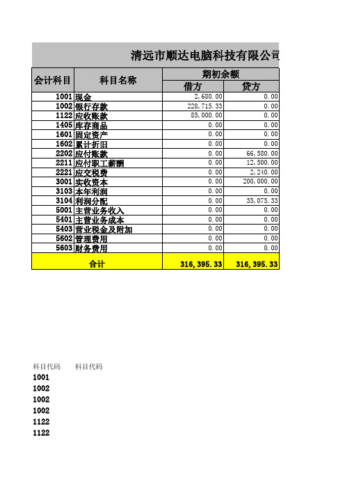 (答案)顺达公司--总账科目余额表