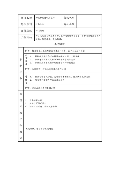 四级智能楼宇工程师--维护业务类职责岗位说明书