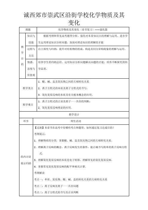 高一化学 第二章 化学物质及变化章末复习(强化篇)教学设计高一全册化学教案