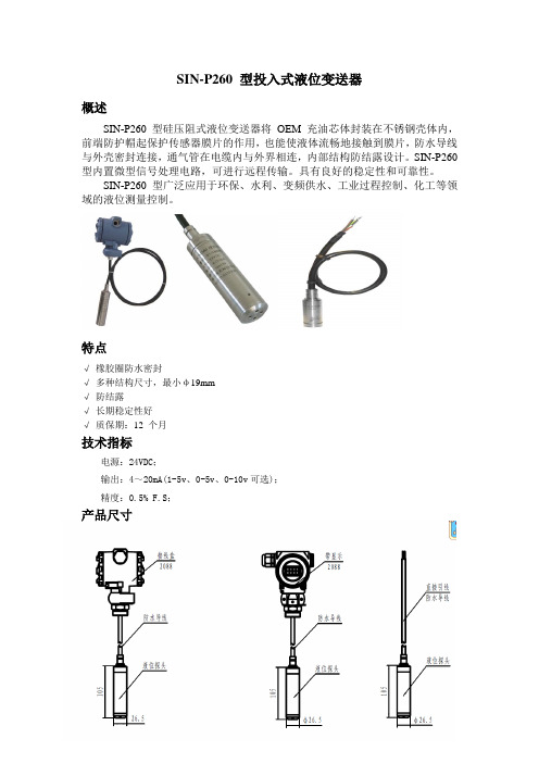 SIN-P260型投入式液位变送器