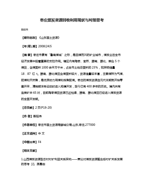 枣庄煤炭资源回收利用现状与对策思考