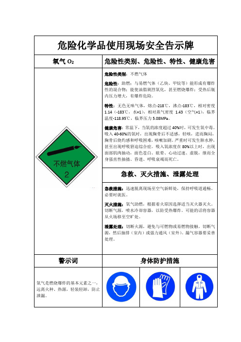 危险化学品使用现场安全告示牌