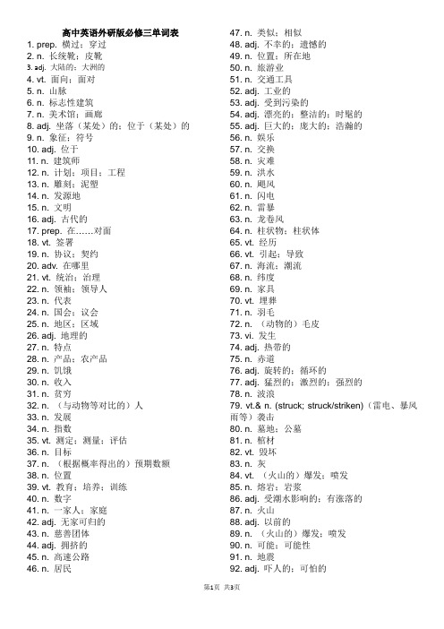 外研版高中英语必修三单词表测试汉译英