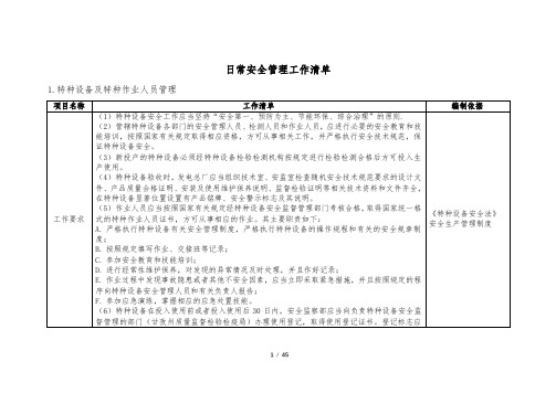 日常安全管理工作清单