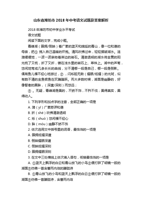 山东省潍坊市2018年中考语文试题及答案解析