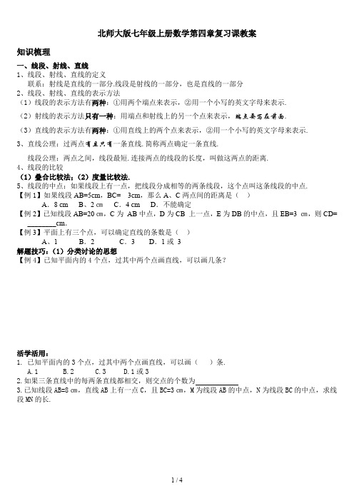 北师大版七年级上册数学第四章复习课教案