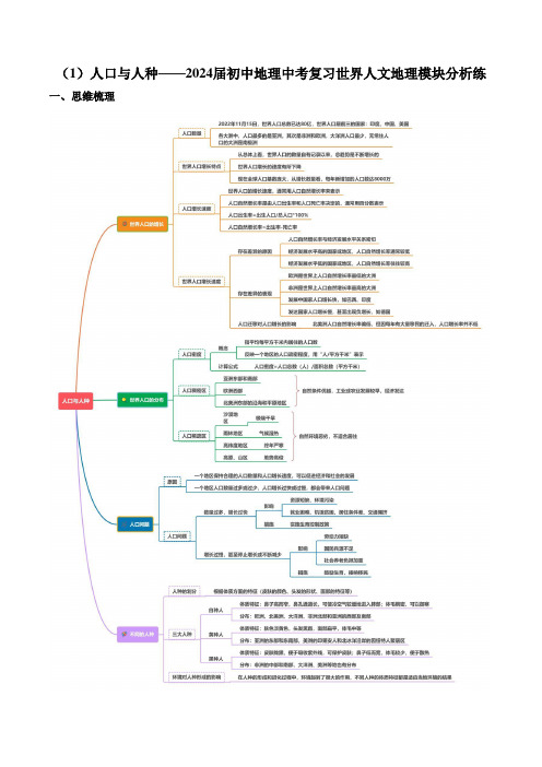 人口与人种——2024年初中地理中考复习世界人文地理模块分析练