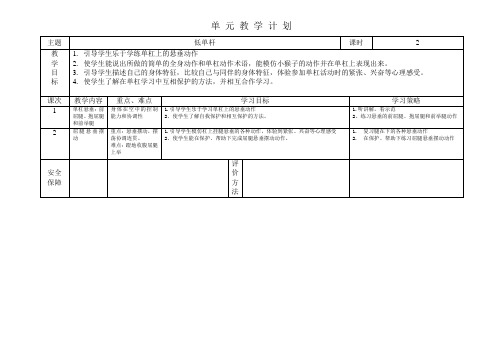 小学体育三上：低单杠单元教学计划