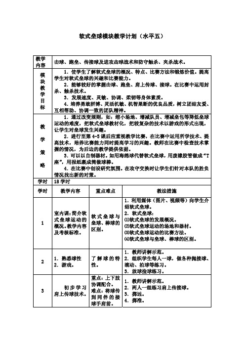 软式垒球教学计划