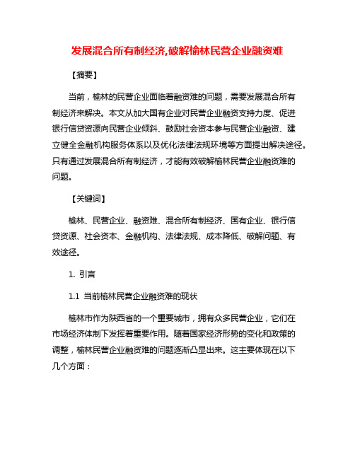 发展混合所有制经济,破解榆林民营企业融资难