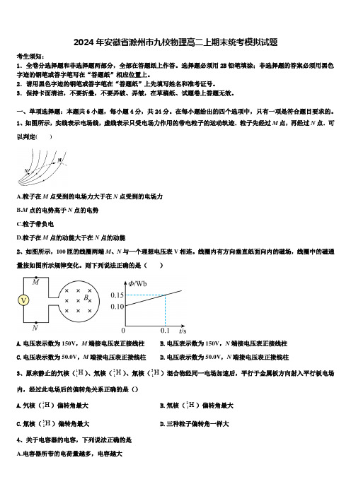 2024年安徽省滁州市九校物理高二上期末统考模拟试题含解析