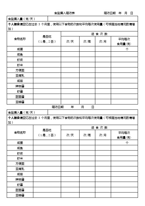 食盐摄入随访表