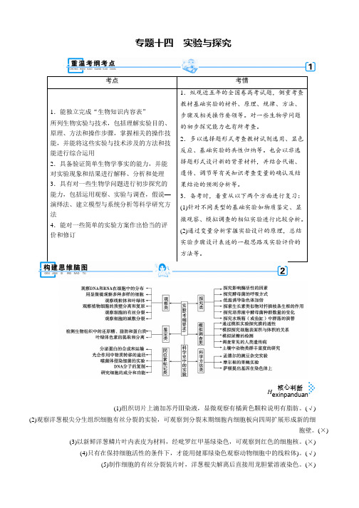 2019高考生物大二轮复习精品教师用书：专题十四 实验与探究 Word版含答案