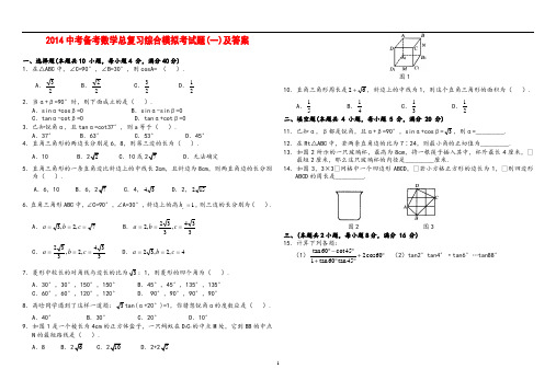 2014中考备考数学总复习综合模拟考试题(一)及答案