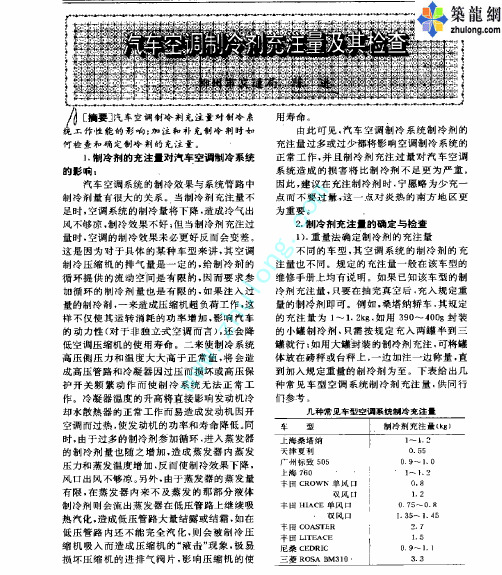 汽车空调控冷剂充注量及其检查