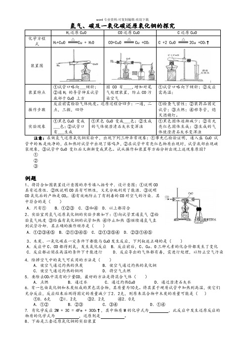 氢气、碳及一氧化碳的还原性(整理)