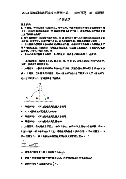 2024学年河北省石家庄市晋州市第一中学物理高三第一学期期中检测试题含解析