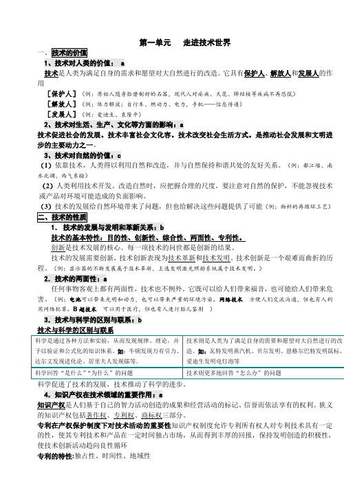 高中会考信息技术和通用技术总结材料