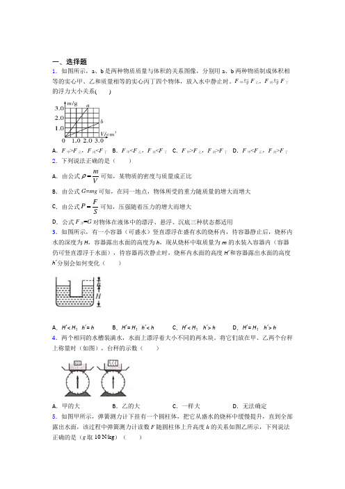 海南中学人教版初中八年级物理下册第十章《浮力》测试题(答案解析)