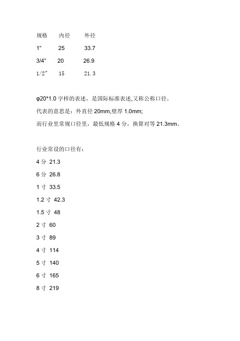 管件接头外形尺寸对照表