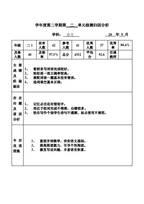 语文二年级上册第二单元检测分析