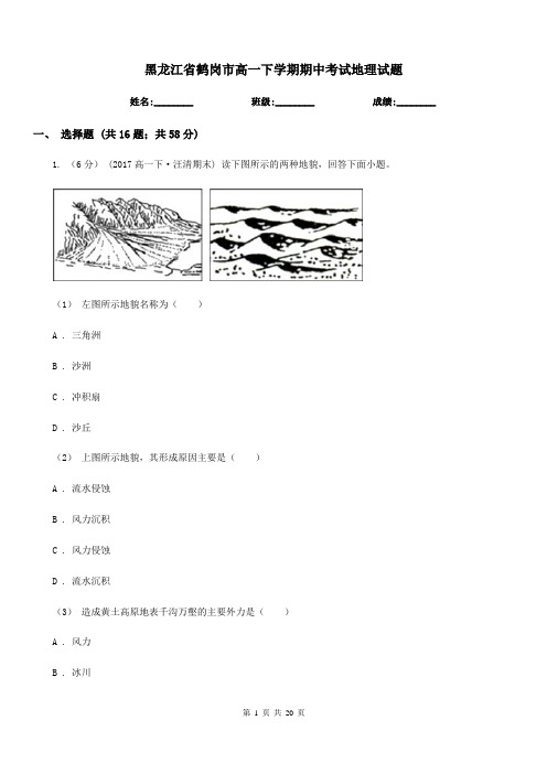 黑龙江省鹤岗市高一下学期期中考试地理试题