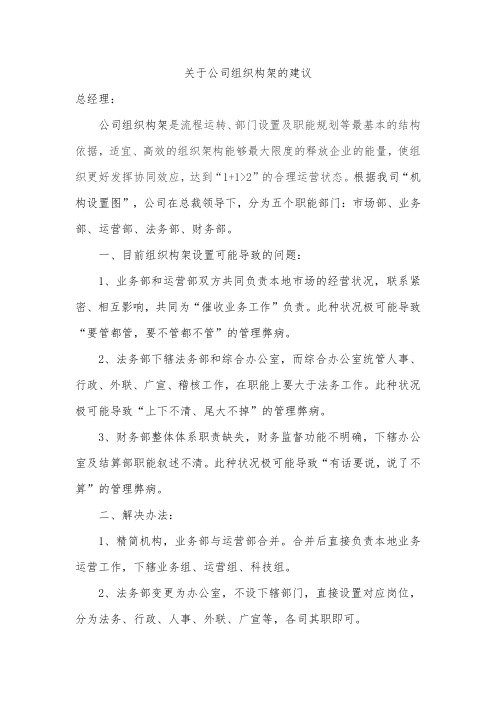 关于公司组织构架的建议