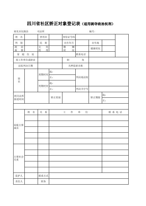 四川省社区矫正对象登记表(适用剥夺政治权利)