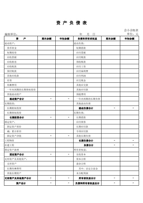 小企业会计报表格式--