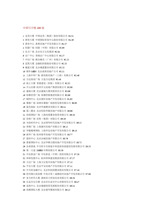 中国写字楼100强