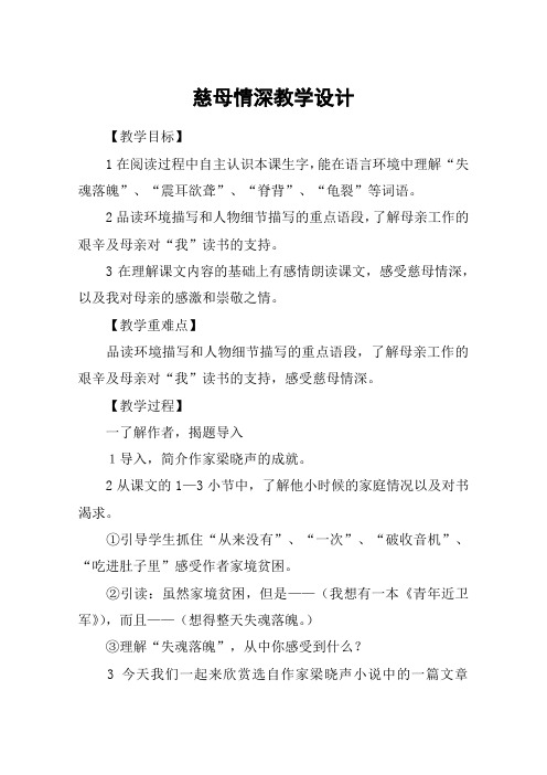 慈母情深教学设计_教案教学设计_2