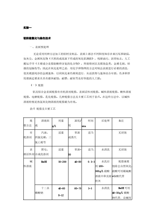 实验一 铝阳极氧化及着色