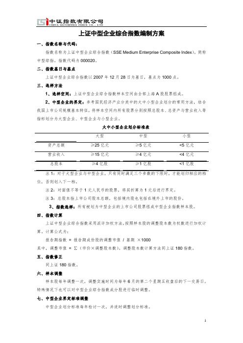 上证中型企业综合指数编制方案