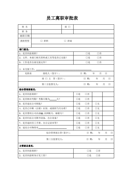 员工离职审批表