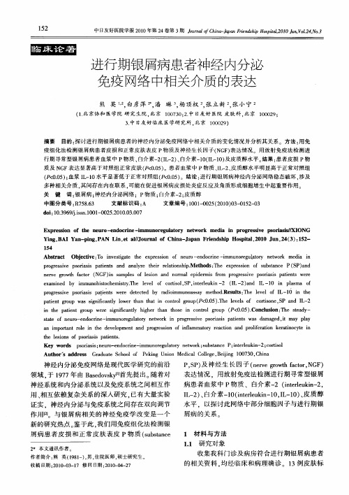 进行期银屑病患者神经内分泌免疫网络中相关介质的表达