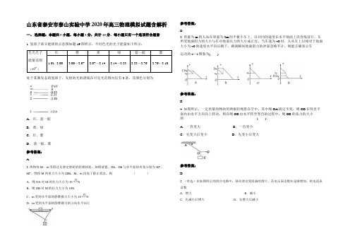 山东省泰安市泰山实验中学2020年高三物理模拟试题带解析