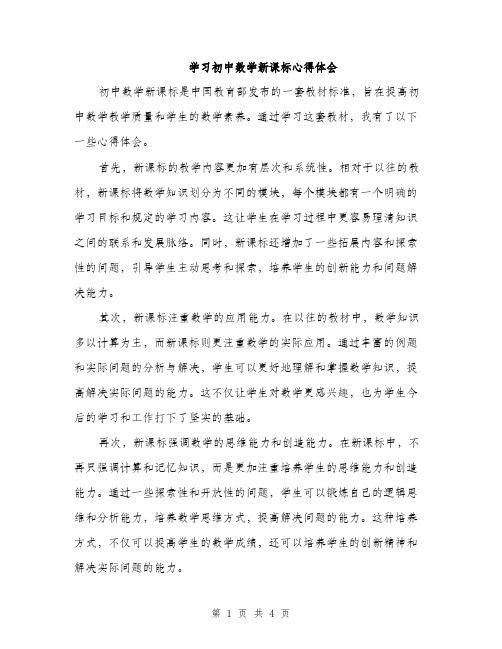 学习初中数学新课标心得体会（2篇）