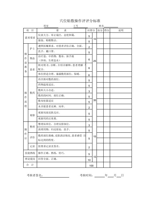 穴位贴敷操作评评分标准