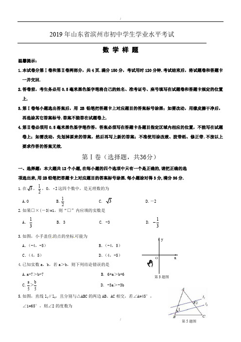 最新山东省滨州市2019年最新初中学业水平考试数学样题(含答案)(已纠错)