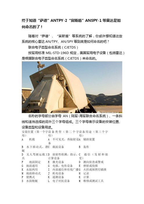 终于知道“萨德”ANTPY-2“宙斯盾”ANSPY-1等雷达是如何命名的了！