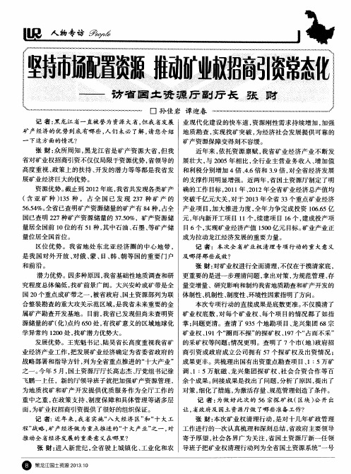 坚持市场配置资源 推动矿业权招商引资常态化——访省国土资源厅副厅长 张财