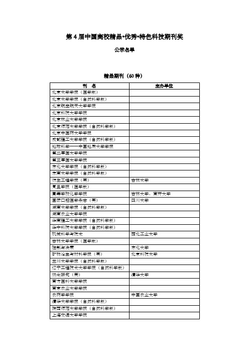 第4届中国高校精品优秀特色科技期刊奖