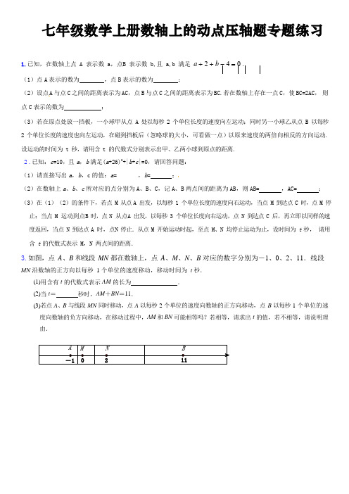 七年级数学上册数轴上的动点压轴题专题练习