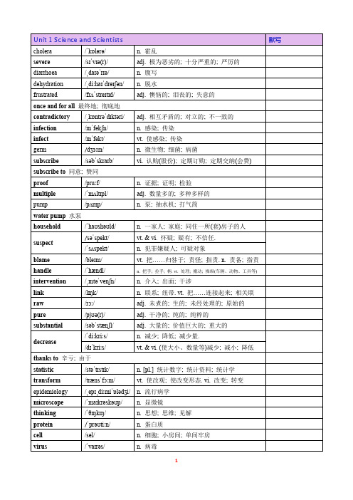 2019人教版高中英语选择性必修二UNIT 1 Science and Scientists 单词表