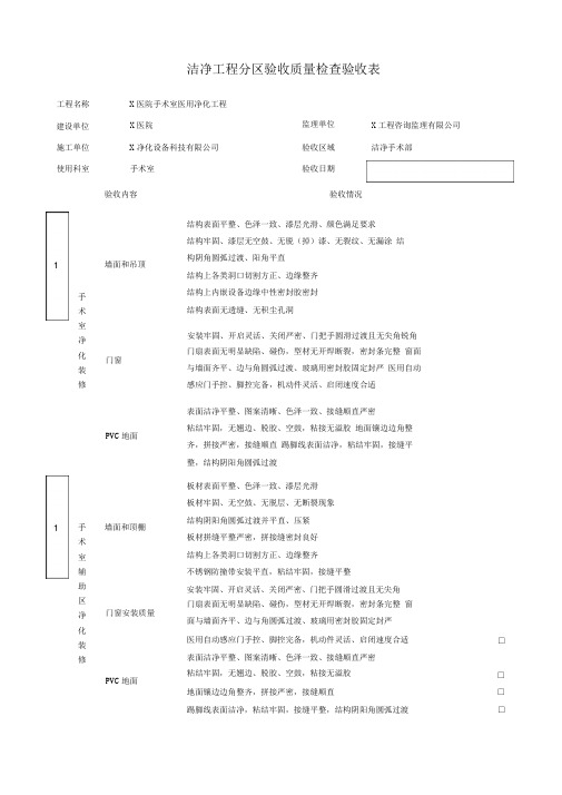 净化工程质量验收检查表