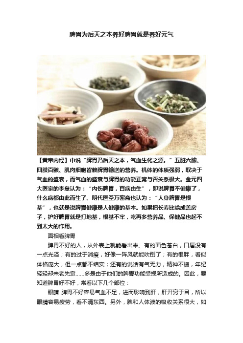 脾胃为后天之本养好脾胃就是养好元气